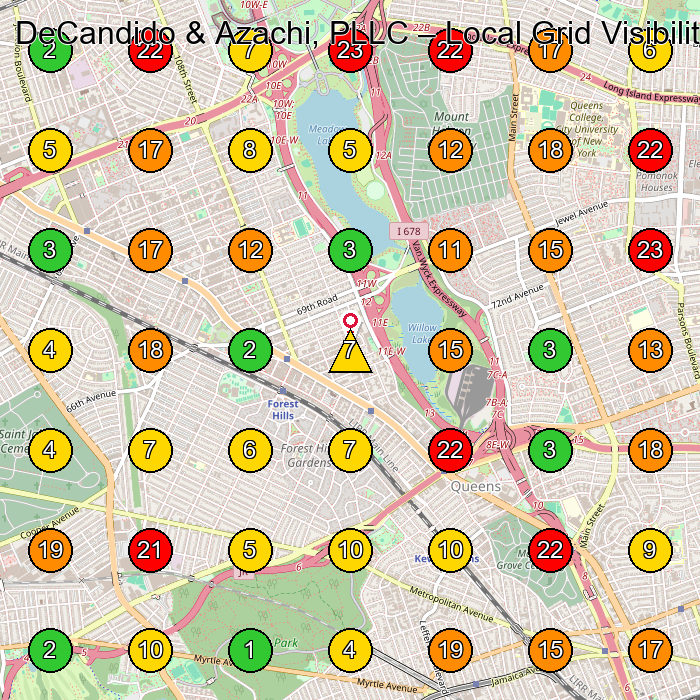 DeCandido & Azachi, PLLC Estate Planning Attorney GeoGrid ranking map for Forest Hills NY